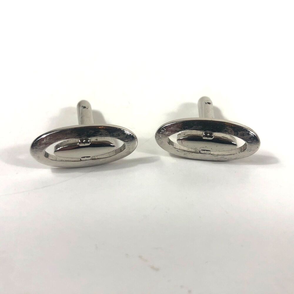 Vintage Swank cufflinks long oval open silver tone design 1" x .25"